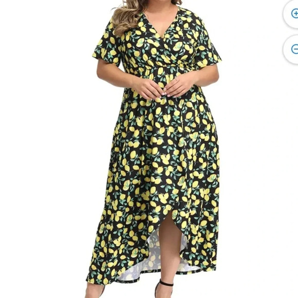 None Dresses & Skirts - Faux Wrap High Low Lemon Dress